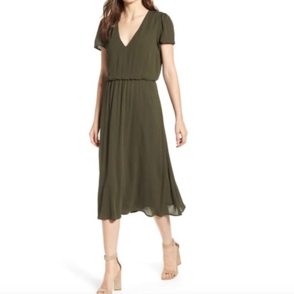 Wayf Dresses & Skirts - WAYF Blouson Midi Dress - Olive Green